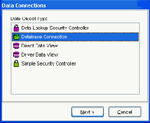 Диалог выбора типа объекта доступа к данным Data Connections